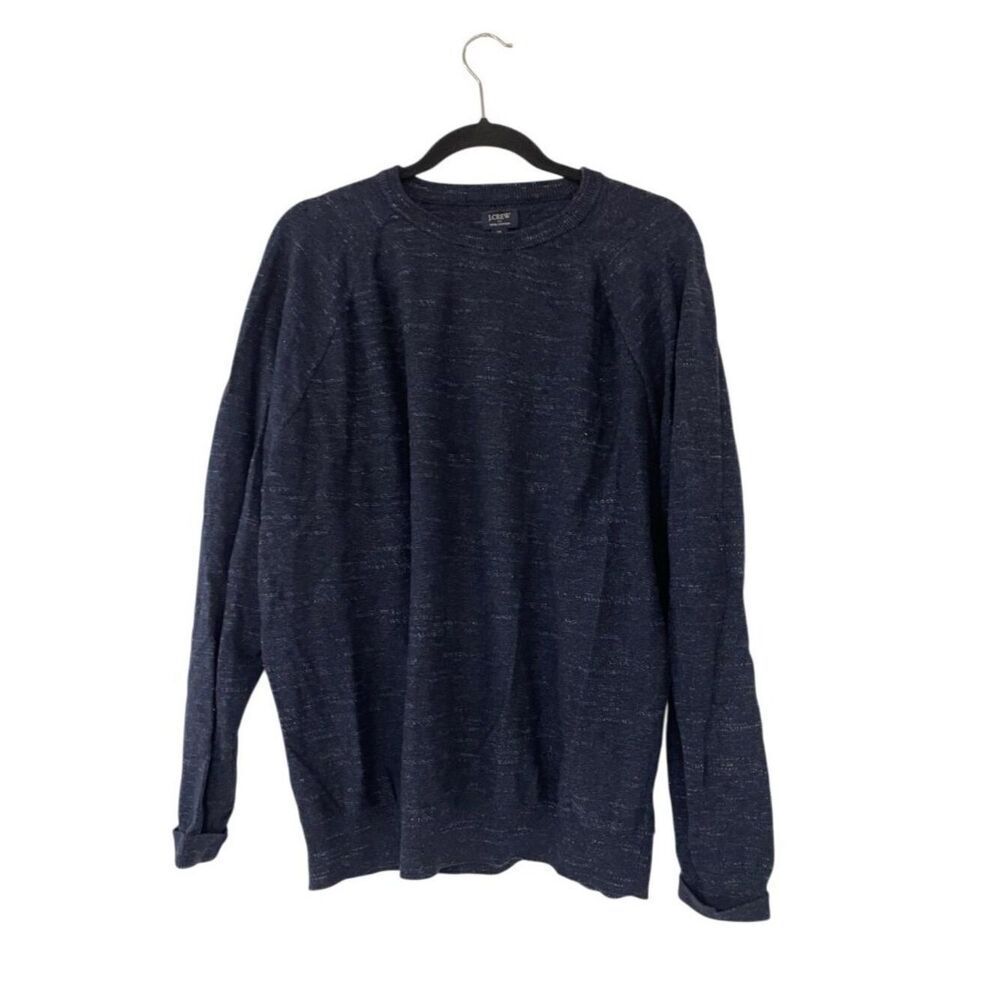 J.Crew Mens Sweater XL Navy Blue Marled 100% Cotton Raglan Sleeve Crewneck
